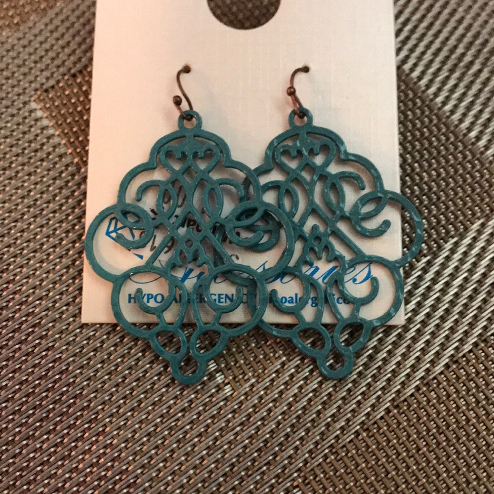 Teal metal boho earrings